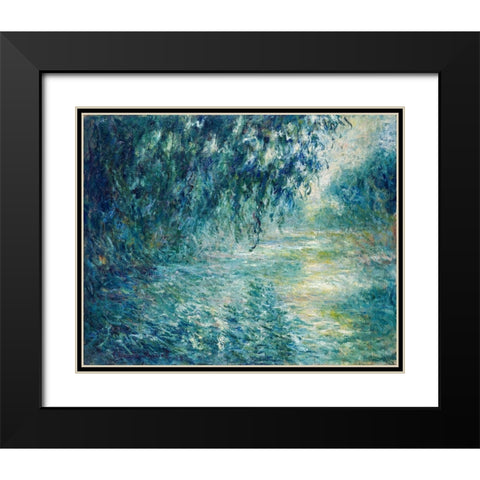 Morning on the Seine 1898 Black Modern Wood Framed Art Print with Double Matting by Monet, Claude