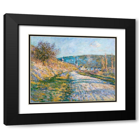 The Road to Vetheuil 1879 Black Modern Wood Framed Art Print with Double Matting by Monet, Claude