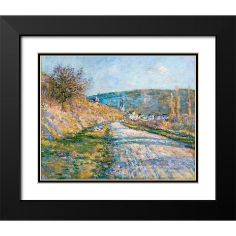 The Road to Vetheuil 1879 Black Modern Wood Framed Art Print with Double Matting by Monet, Claude