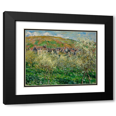 Flowering Plum Trees 1879 Black Modern Wood Framed Art Print with Double Matting by Monet, Claude