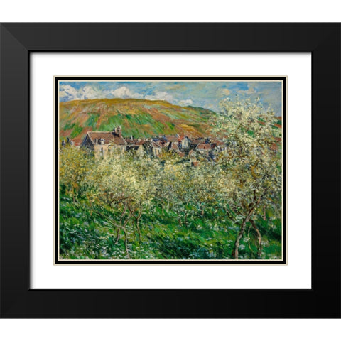 Flowering Plum Trees 1879 Black Modern Wood Framed Art Print with Double Matting by Monet, Claude
