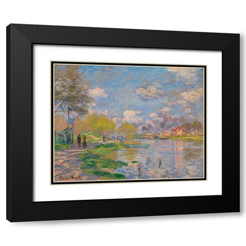 Spring by the Seine 1875 Black Modern Wood Framed Art Print with Double Matting by Monet, Claude