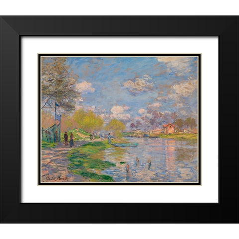 Spring by the Seine 1875 Black Modern Wood Framed Art Print with Double Matting by Monet, Claude
