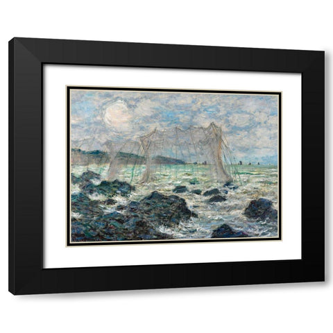 Fishing nets at Pourville 1882 Black Modern Wood Framed Art Print with Double Matting by Monet, Claude