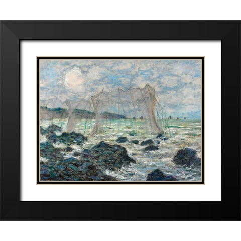 Fishing nets at Pourville 1882 Black Modern Wood Framed Art Print with Double Matting by Monet, Claude