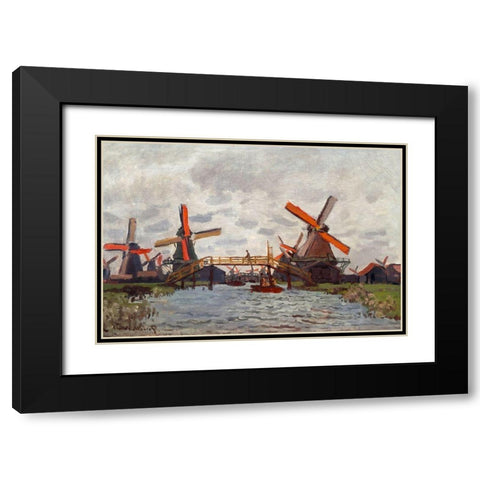 Mills at Westzijderveld near Zaandam 1871 Black Modern Wood Framed Art Print with Double Matting by Monet, Claude