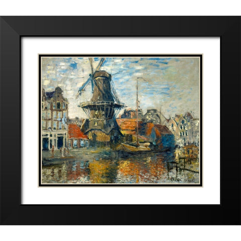 The Windmill on the Onbekende Gracht-Amsterdam 1874 Black Modern Wood Framed Art Print with Double Matting by Monet, Claude