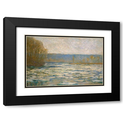 Ice breaking up on the Seine near Bennecourt 1893 Black Modern Wood Framed Art Print with Double Matting by Monet, Claude
