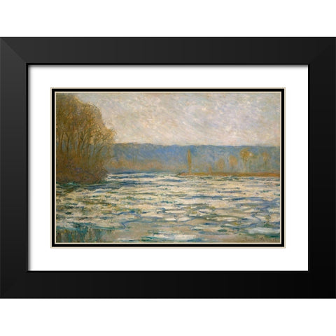 Ice breaking up on the Seine near Bennecourt 1893 Black Modern Wood Framed Art Print with Double Matting by Monet, Claude