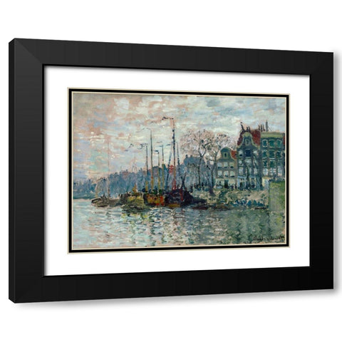 View of the Prins Hendrikkade and the Kromme Waal in Amsterdam 1874 Black Modern Wood Framed Art Print with Double Matting by Monet, Claude