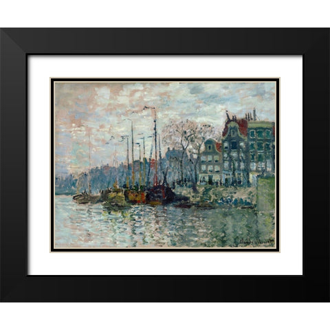 View of the Prins Hendrikkade and the Kromme Waal in Amsterdam 1874 Black Modern Wood Framed Art Print with Double Matting by Monet, Claude