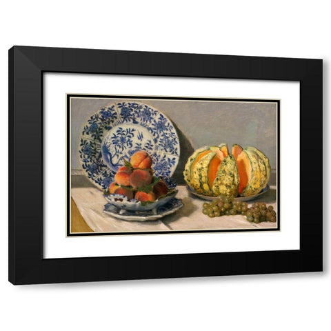 Still Life with Melon Black Modern Wood Framed Art Print with Double Matting by Monet, Claude
