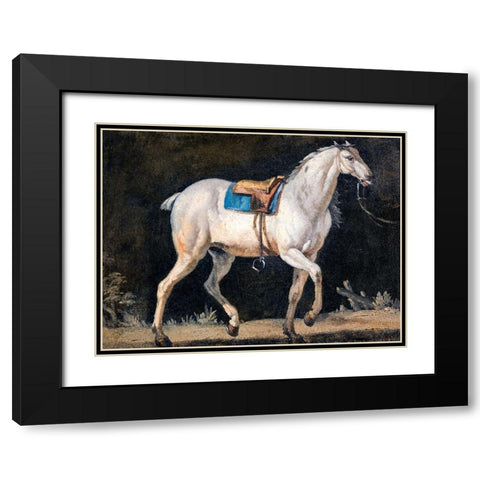 Saddled Gray Horse Black Modern Wood Framed Art Print with Double Matting by Agasse, Jacques-Laurent
