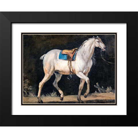 Saddled Gray Horse Black Modern Wood Framed Art Print with Double Matting by Agasse, Jacques-Laurent