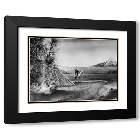 Indian Encampment along Columbia River Black Modern Wood Framed Art Print with Double Matting by Vintage Photography