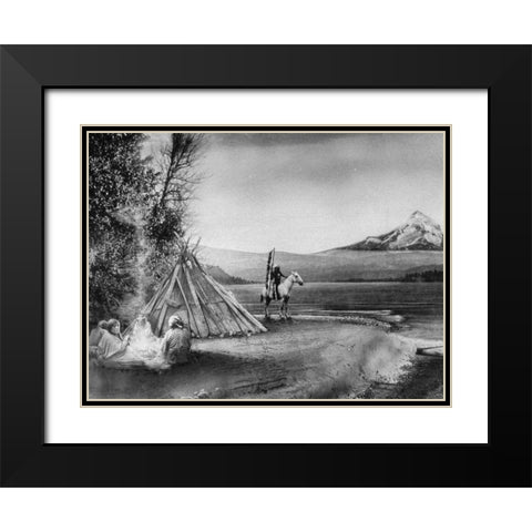Indian Encampment along Columbia River Black Modern Wood Framed Art Print with Double Matting by Vintage Photography