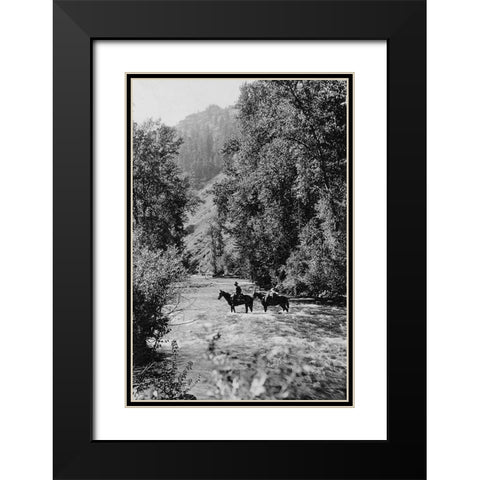 Ranger Crossing the Wenaha River Black Modern Wood Framed Art Print with Double Matting by Vintage Photography