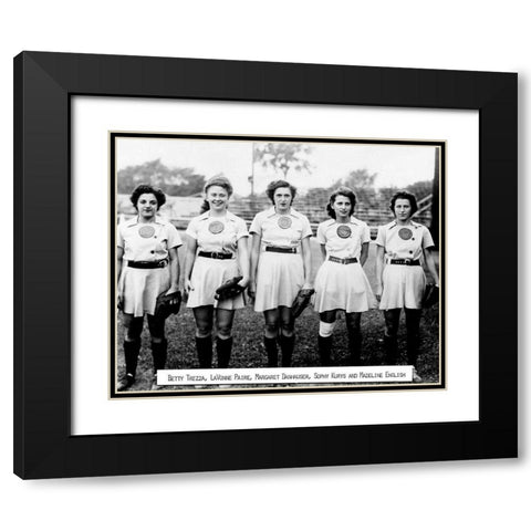All American Girls Baseball League 1945 Black Modern Wood Framed Art Print with Double Matting by Vintage Photography