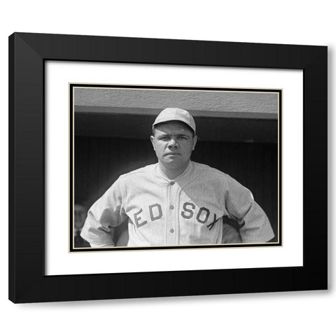 Babe Ruth 1918 Black Modern Wood Framed Art Print with Double Matting by Vintage Photography