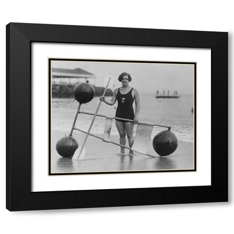 Gertrude Ederle 1925 Black Modern Wood Framed Art Print with Double Matting by Vintage Photography