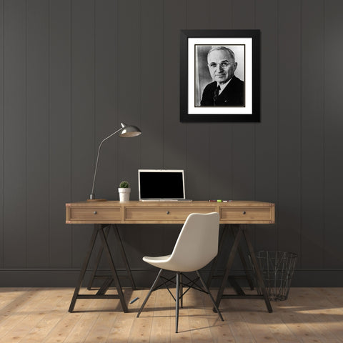 Harry S Truman Black Modern Wood Framed Art Print with Double Matting by Vintage Photography