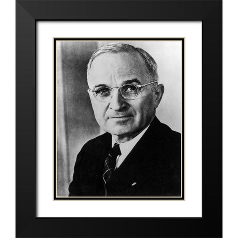 Harry S Truman Black Modern Wood Framed Art Print with Double Matting by Vintage Photography