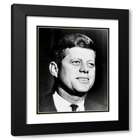 John F Kennedy Black Modern Wood Framed Art Print with Double Matting by Vintage Photography