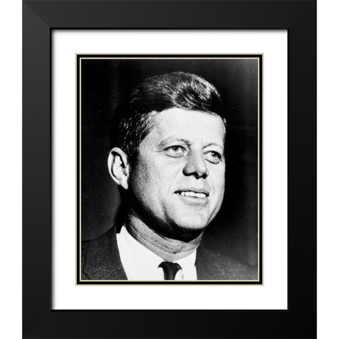 John F Kennedy Black Modern Wood Framed Art Print with Double Matting by Vintage Photography