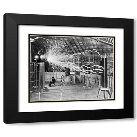 Nikola Tesla Black Modern Wood Framed Art Print with Double Matting by Vintage Photography