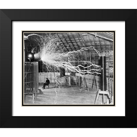 Nikola Tesla Black Modern Wood Framed Art Print with Double Matting by Vintage Photography