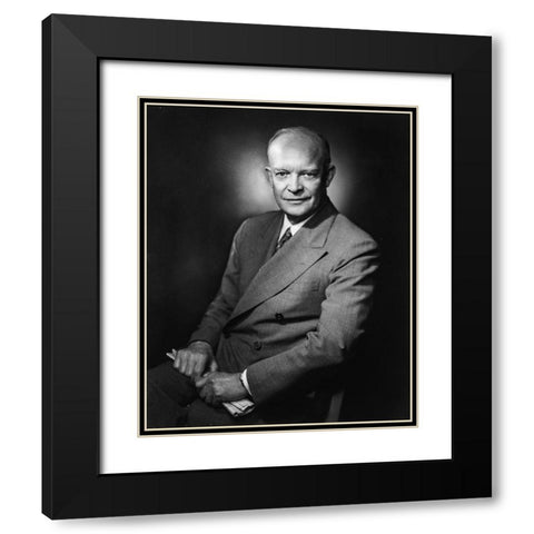 Dwight D Eisenhower Black Modern Wood Framed Art Print with Double Matting by Vintage Photography