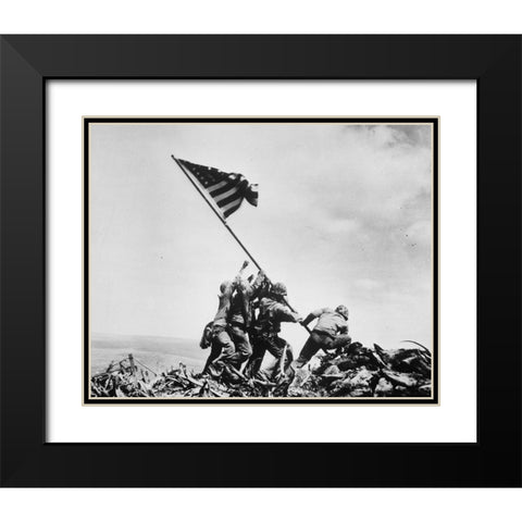 Flag Raising on Iwo Jima 1945 Black Modern Wood Framed Art Print with Double Matting by Vintage Photography