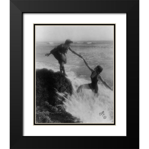 Bathing Beauties at the Seaside Black Modern Wood Framed Art Print with Double Matting by Vintage Photography
