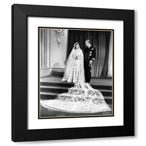 Wedding Picture of Princess Elizabeth and Prince Philip 1947 Black Modern Wood Framed Art Print with Double Matting by Vintage Photography