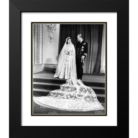 Wedding Picture of Princess Elizabeth and Prince Philip 1947 Black Modern Wood Framed Art Print with Double Matting by Vintage Photography