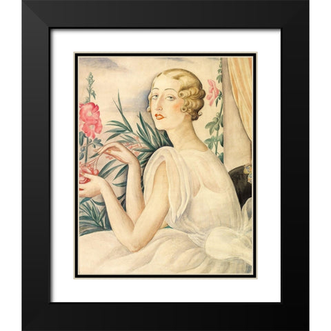 A woman in white sitting by a window Black Modern Wood Framed Art Print with Double Matting by Wegener, Gerda