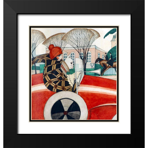Girl and pug in an Automobile Black Modern Wood Framed Art Print with Double Matting by Wegener, Gerda