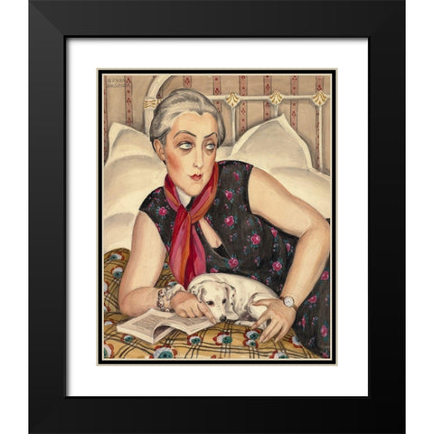 Portrait of reading woman with dog Black Modern Wood Framed Art Print with Double Matting by Wegener, Gerda