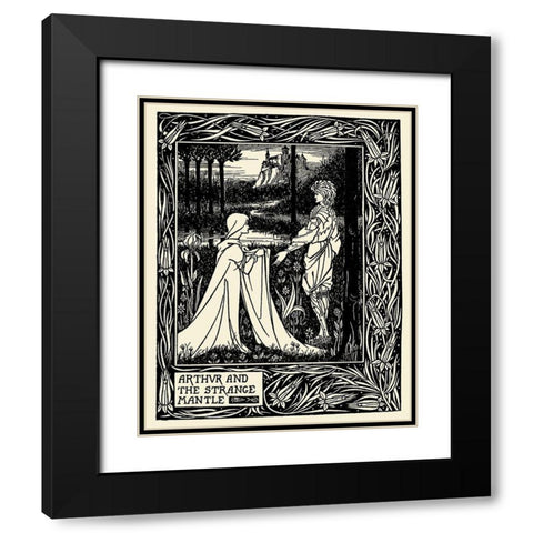 Morte DArthur 1893 - Arthur and the Strange Mantle Black Modern Wood Framed Art Print with Double Matting by Beardsley, Aubrey