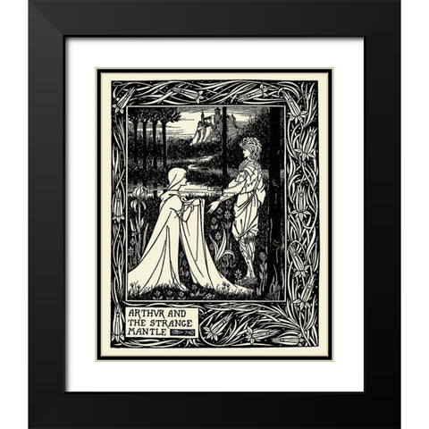 Morte DArthur 1893 - Arthur and the Strange Mantle Black Modern Wood Framed Art Print with Double Matting by Beardsley, Aubrey