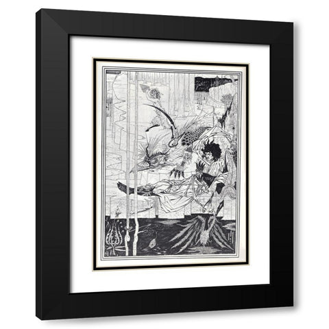 Morte DArthur 1893 - How Arthur saw Beast Black Modern Wood Framed Art Print with Double Matting by Beardsley, Aubrey