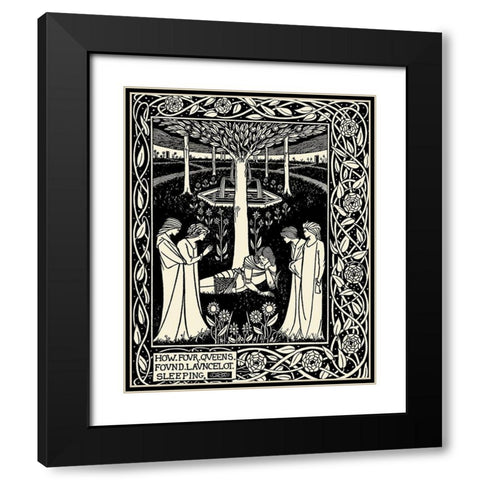Morte DArthur 1893 - How Four Queens found Lancelot Sleeping Black Modern Wood Framed Art Print with Double Matting by Beardsley, Aubrey