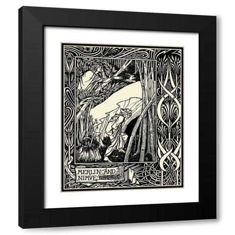 Morte DArthur 1893 - Merlin and Nimue Black Modern Wood Framed Art Print with Double Matting by Beardsley, Aubrey