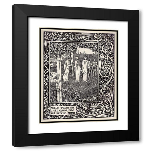 Morte DArthur 1893 - Merlin Taketh Black Modern Wood Framed Art Print with Double Matting by Beardsley, Aubrey