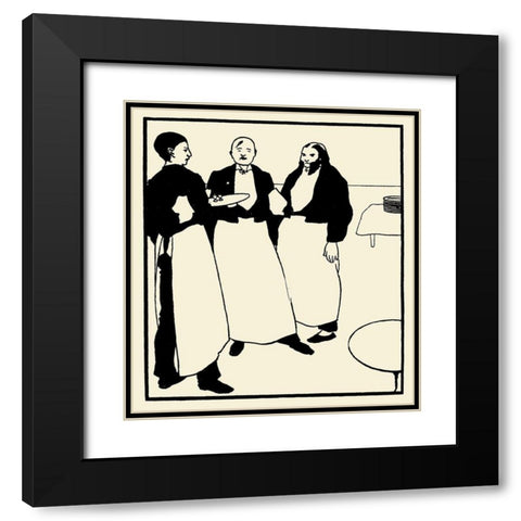 Yellow Book 1894 Vol.2 - Garcons de Cafe Black Modern Wood Framed Art Print with Double Matting by Beardsley, Aubrey