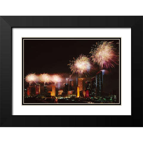 Fireworks over Houston-Texas Black Modern Wood Framed Art Print with Double Matting by Highsmith, Carol