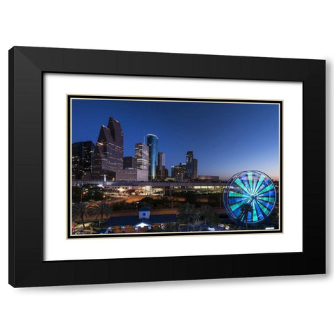 Houston City-Texas at Night Black Modern Wood Framed Art Print with Double Matting by Texas Picture Archive