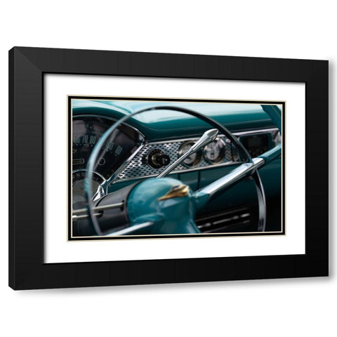 Classic Car Dashboard in Turquoise Black Modern Wood Framed Art Print with Double Matting by Vintage Photo Archive