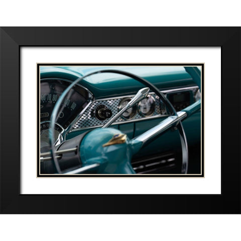 Classic Car Dashboard in Turquoise Black Modern Wood Framed Art Print with Double Matting by Vintage Photo Archive