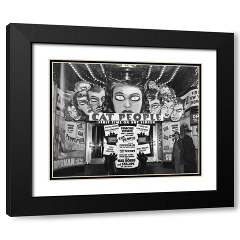 Cat People advertisements at theater entrance Black Modern Wood Framed Art Print with Double Matting by Vintage Hollywood Archive
